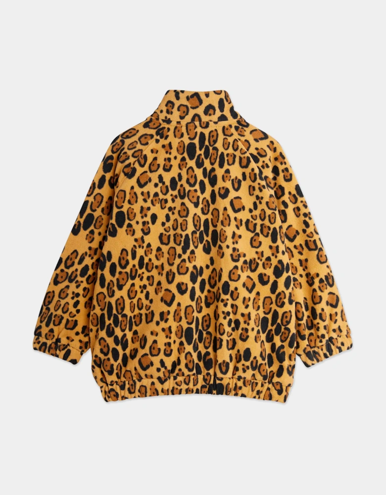 Girls Leopard Zip Up Top in Brown