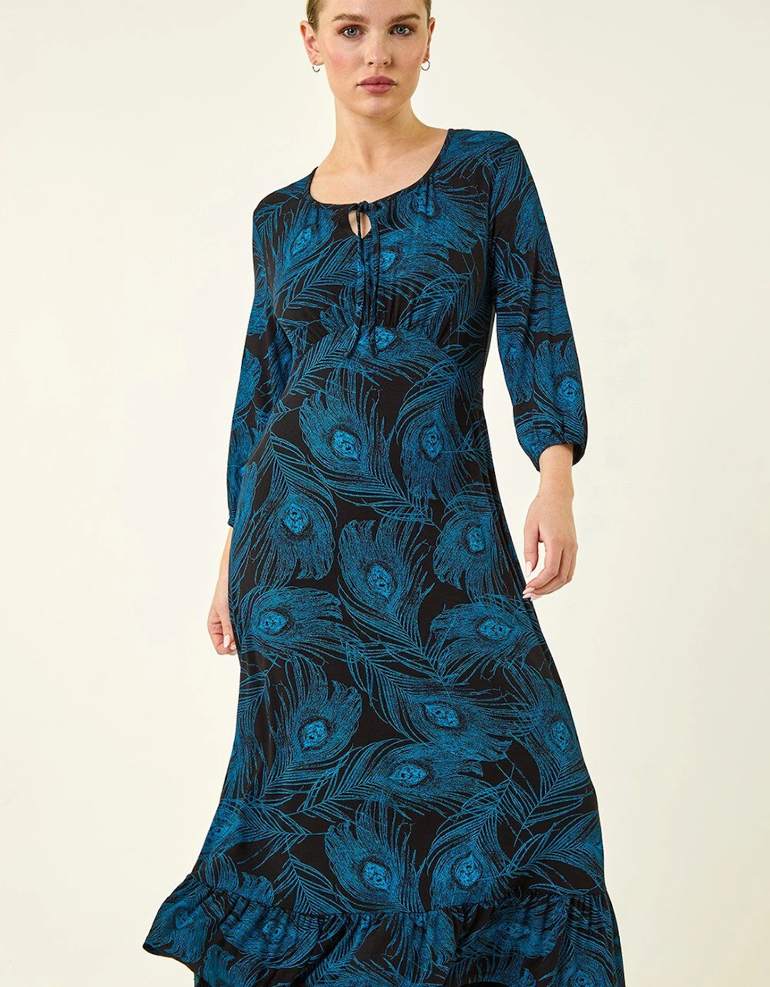 Petite Feather Print Keyhole Midi Dress, 2 of 1