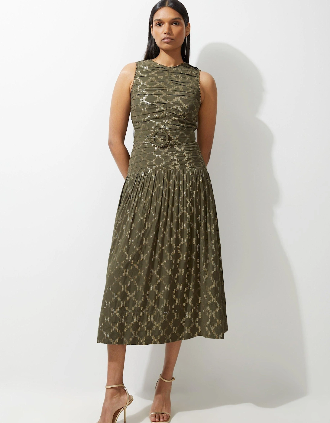 Viscose Metallic Thread Beaded Woven Midi Dress, 2 of 1