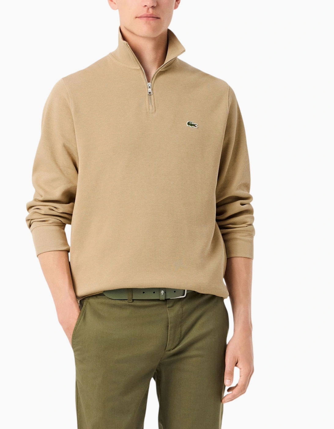 Lacoste Men's Cream Sweatshirt High Neck Interlock Sweatshirt Cotton Sportswear Jumper  Xl