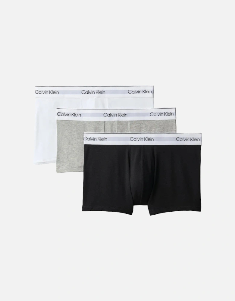 3-Pack Icon Cotton Stretch Low-Rise Boxer Trunks, Black/White/Grey Heather