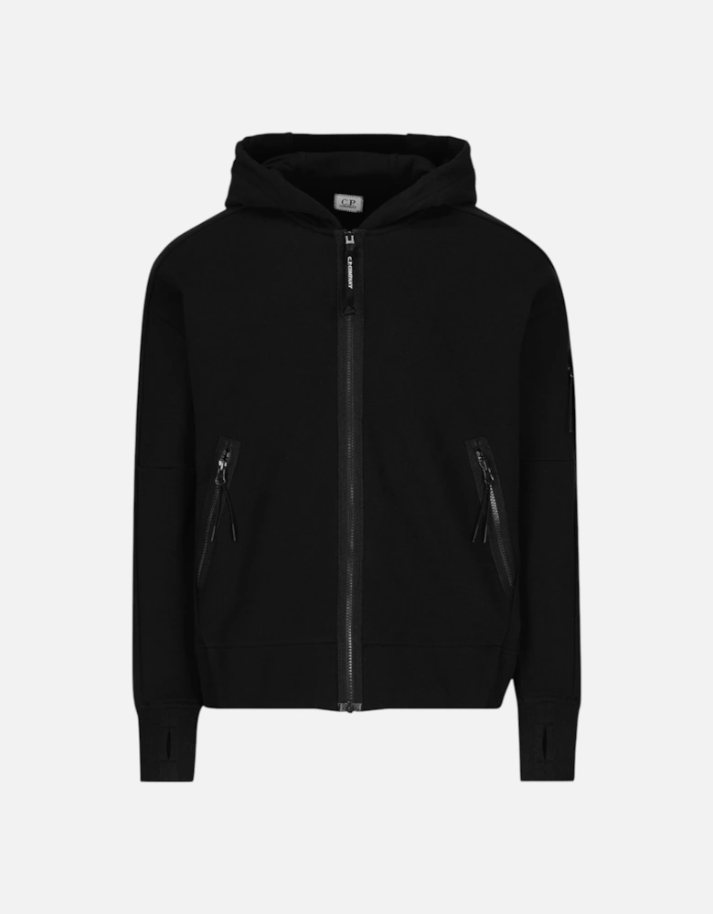 C.P. Company Diagonal Raised Fleece Zip-Up Black Hoodie
