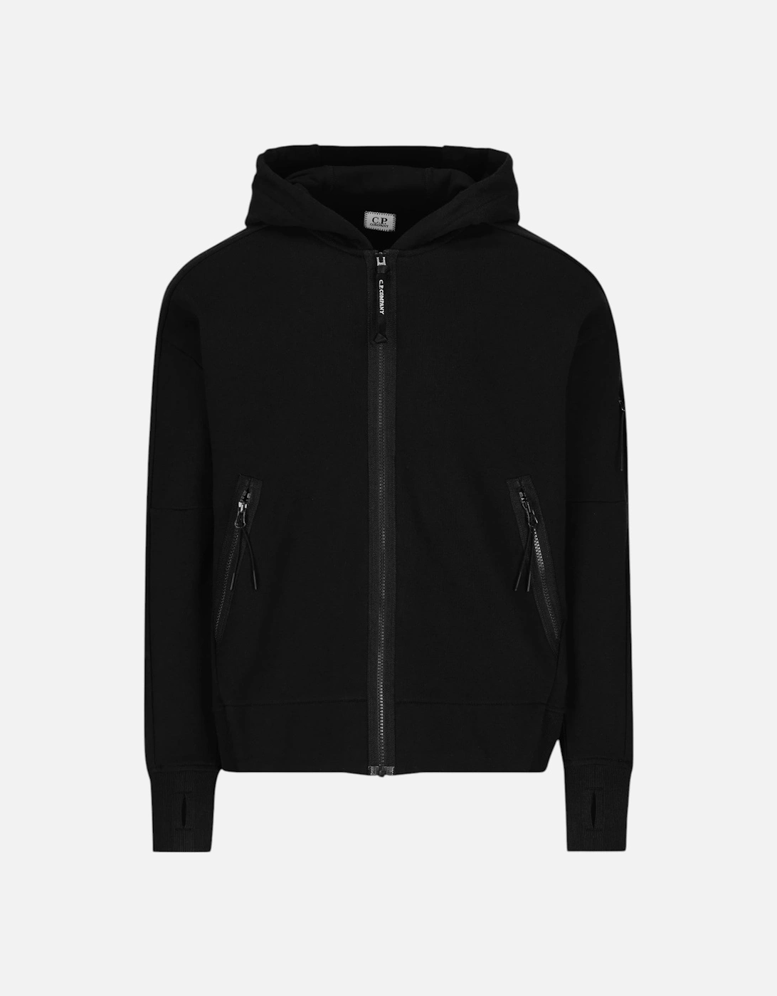 C.P. Company Diagonal Raised Fleece Zip-Up Black Hoodie, 3 of 2