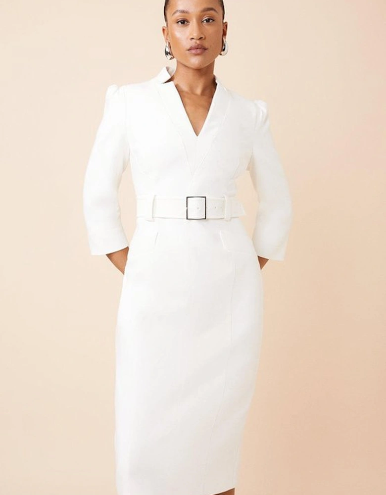 Compact Stretch Tailored Forever Belted Midi Dress
