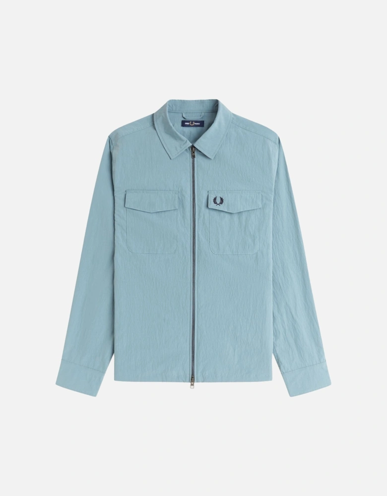 Textured Zip-Through Overshirt Stockport Blue