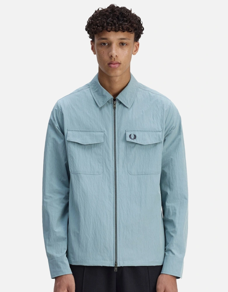Textured Zip-Through Overshirt Stockport Blue