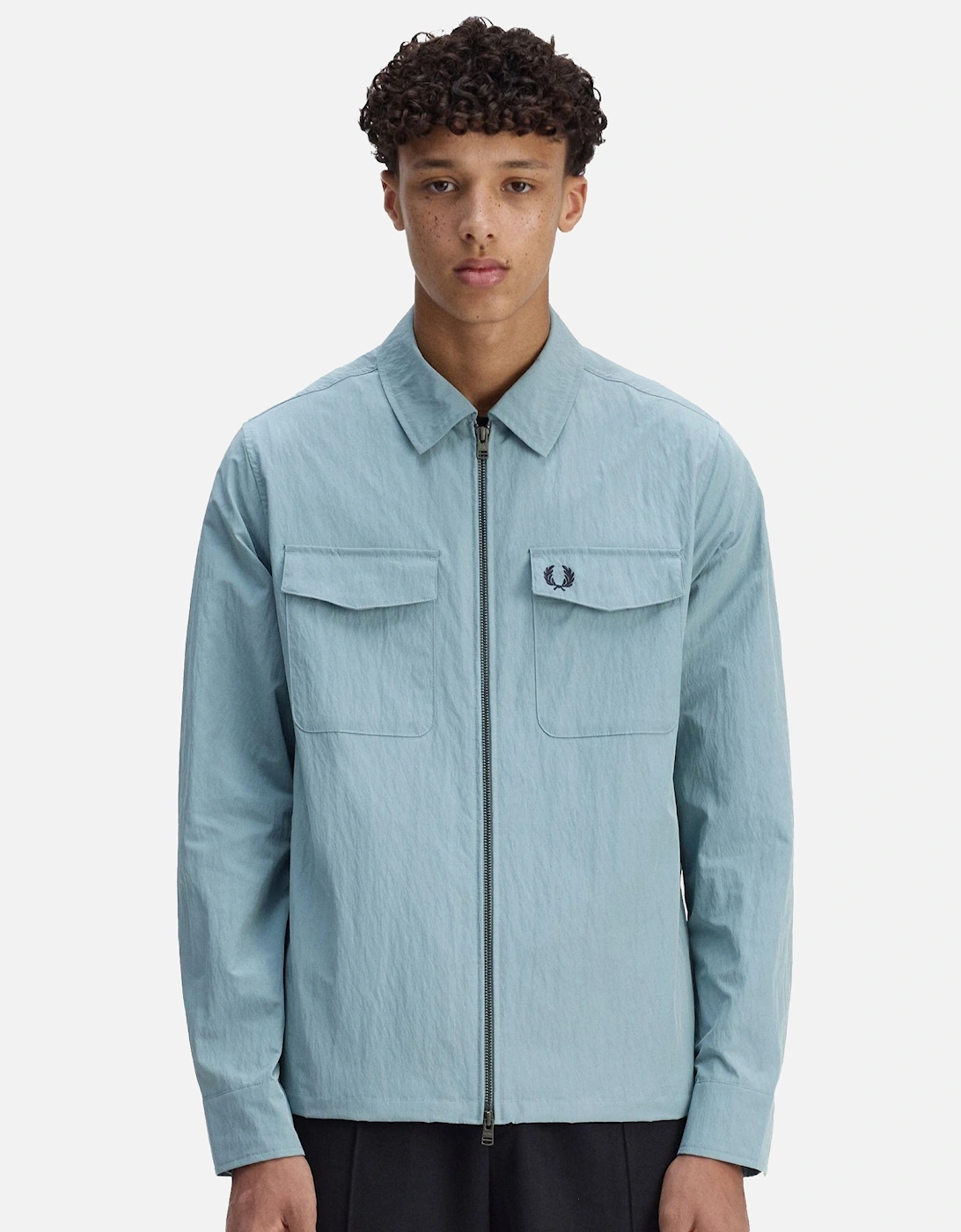Textured Zip-Through Overshirt Stockport Blue