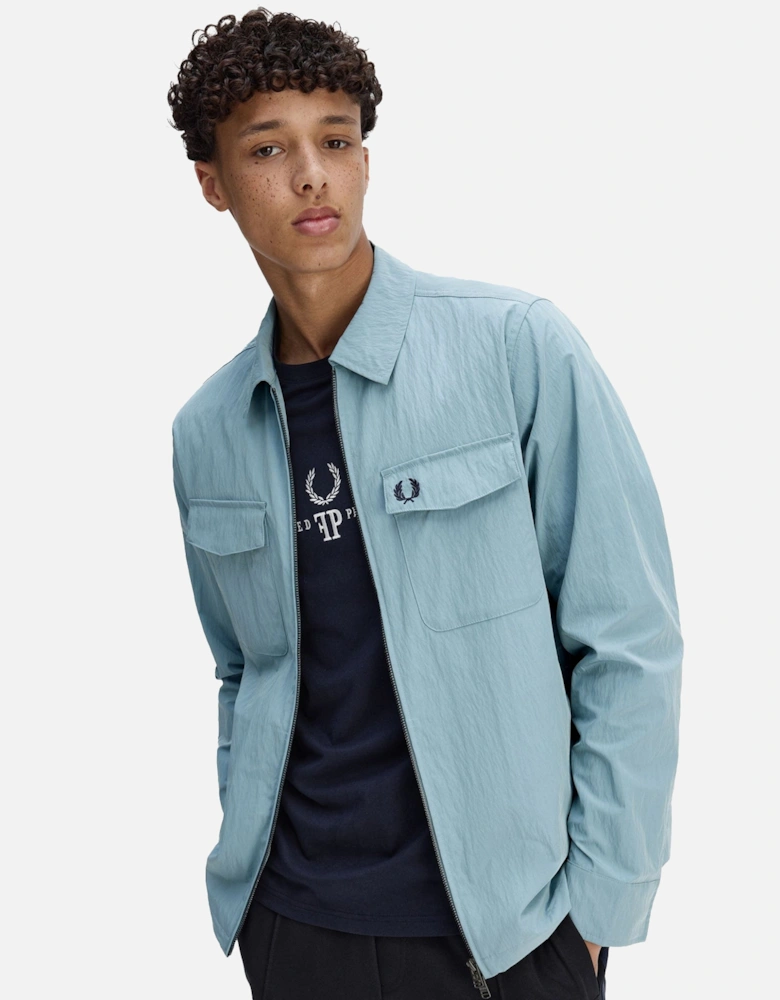Textured Zip-Through Overshirt Stockport Blue
