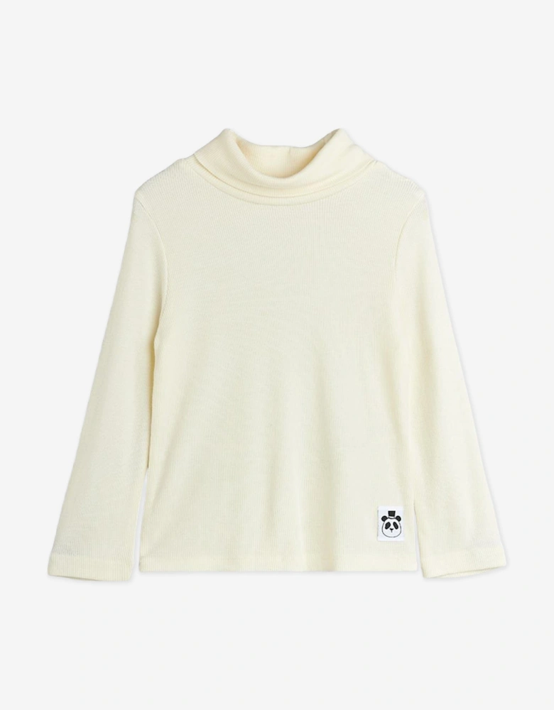 Girls Ribbed Turtleneck Top in Ivory