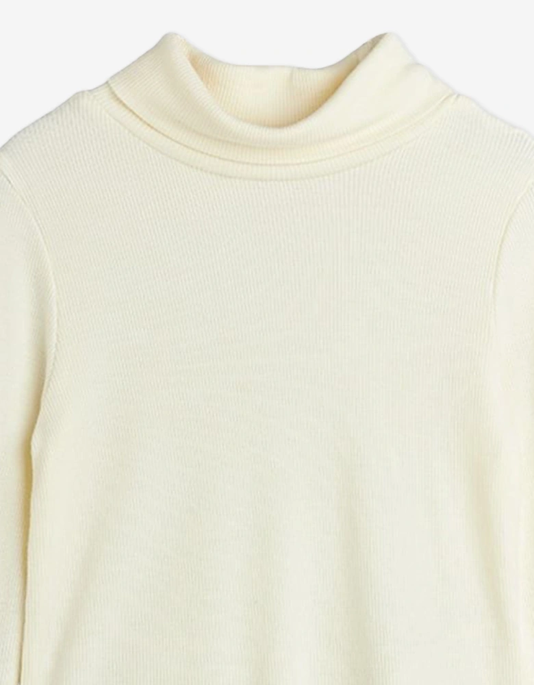 Girls Ribbed Turtleneck Top in Ivory