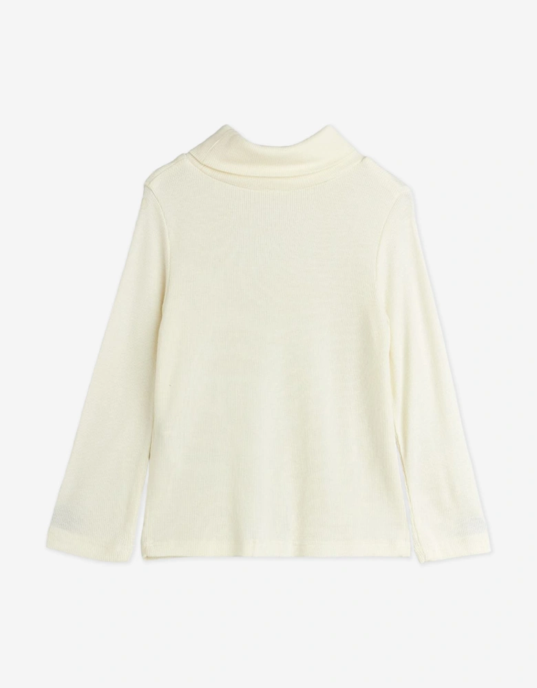 Girls Ribbed Turtleneck Top in Ivory