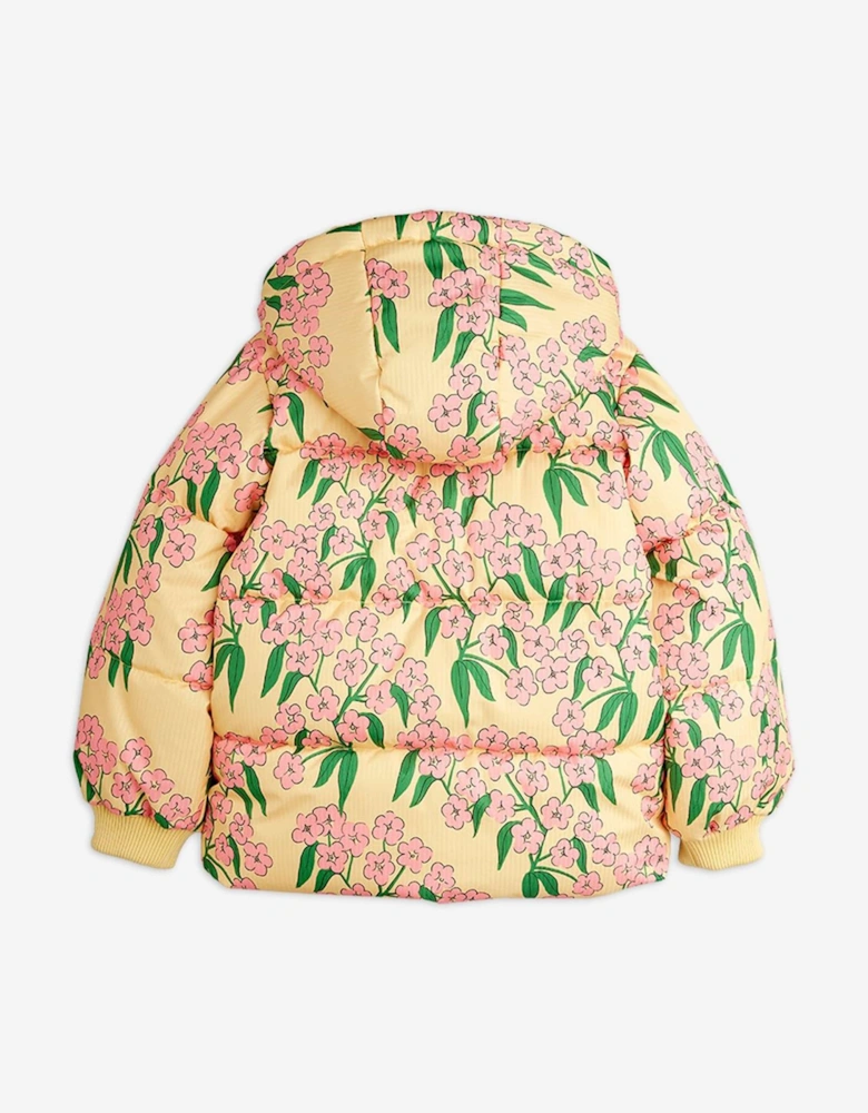 Girls Alpine Flower Hooded Puffer Jacket in Yellow