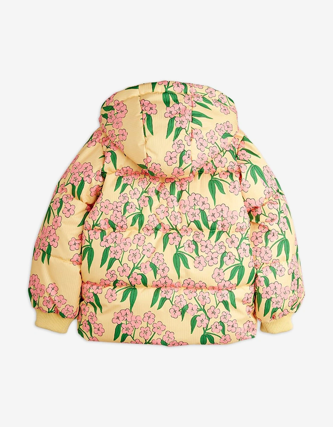 Girls Alpine Flower Hooded Puffer Jacket in Yellow