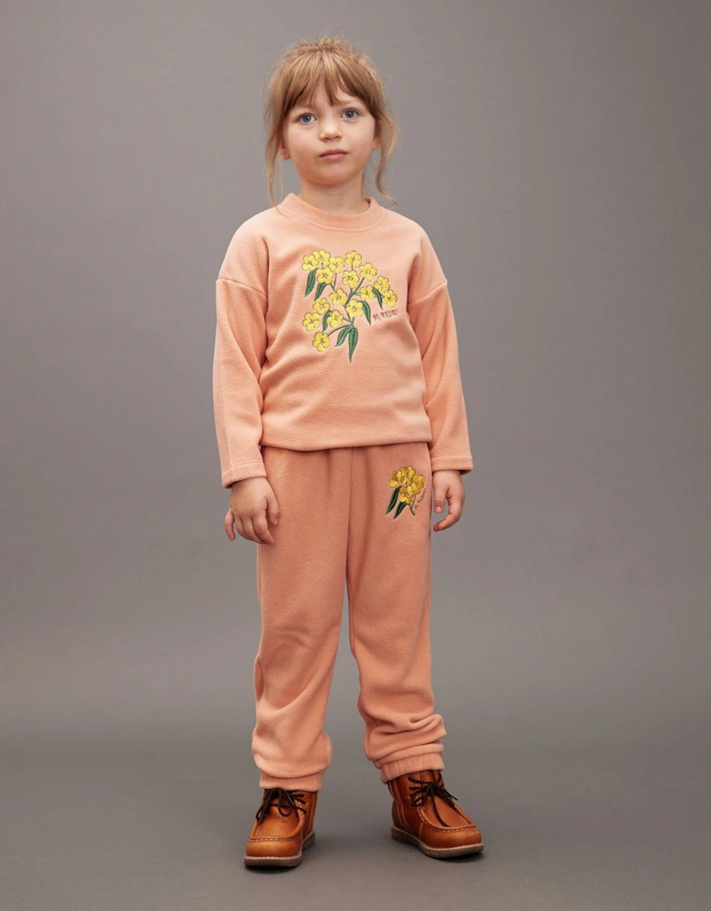 Girls Embroidered Alpine Flowers Joggers in Pink