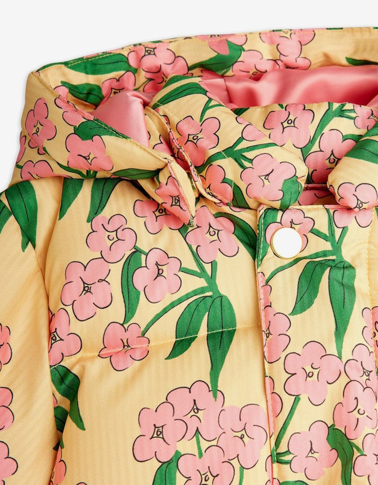 Girls Alpine Flower Hooded Puffer Jacket in Yellow