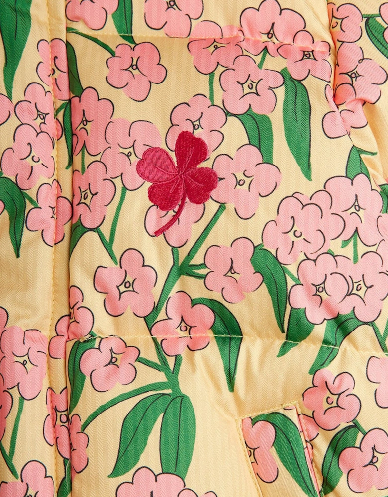 Girls Alpine Flower Hooded Puffer Jacket in Yellow