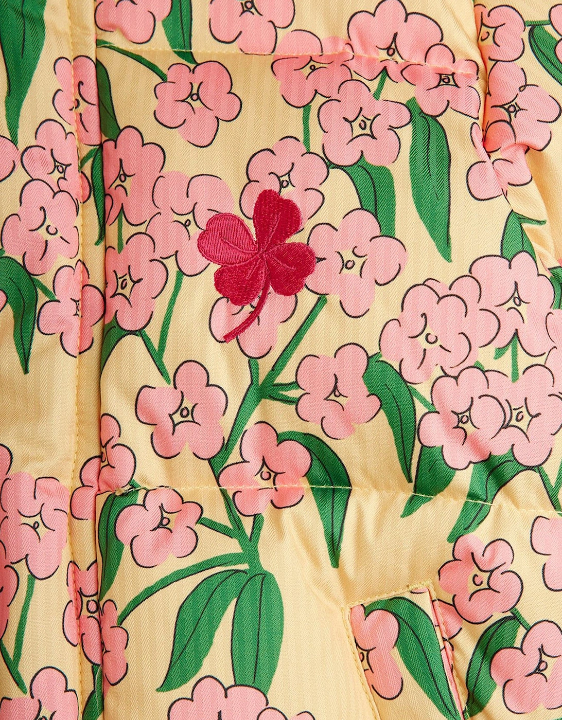 Girls Alpine Flower Hooded Puffer Jacket in Yellow