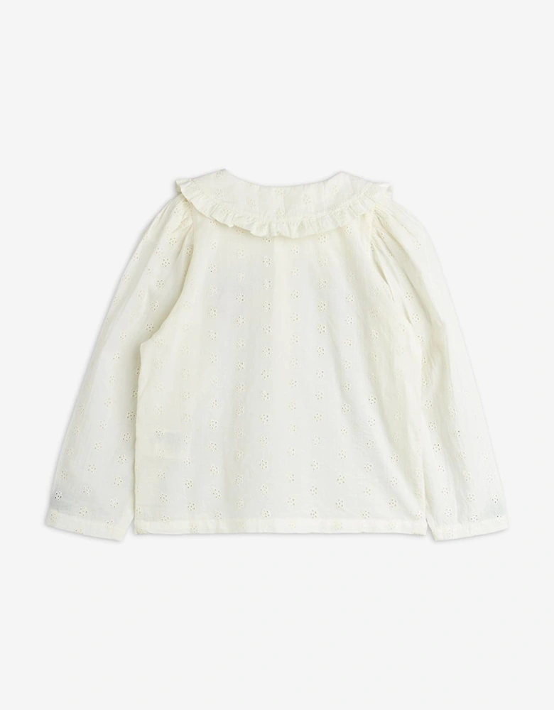 Girls Embroidered Strawberry Schiffli Blouse in White