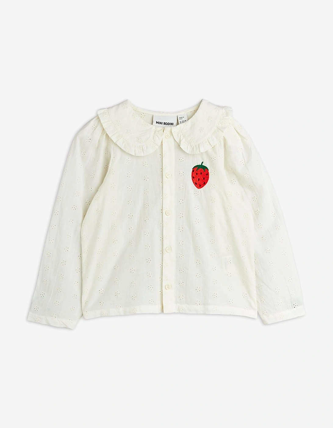 Mini Rodini Girls White Embroidered Strawberry Schiffli Blouse In  3 Years/4 Years/5 Years 104-110 Cm Size 3-5 Yrs Kids