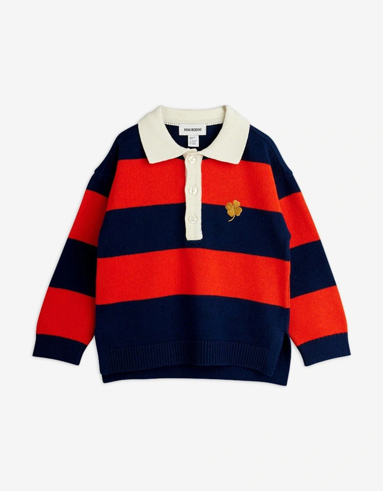 Boys Embroidered Clover Knitted Rugby Sweater in Navy