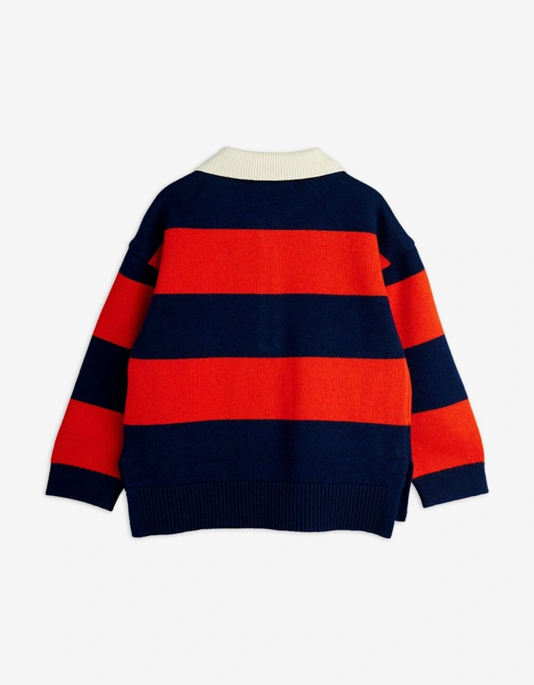 Boys Embroidered Clover Knitted Rugby Sweater in Navy