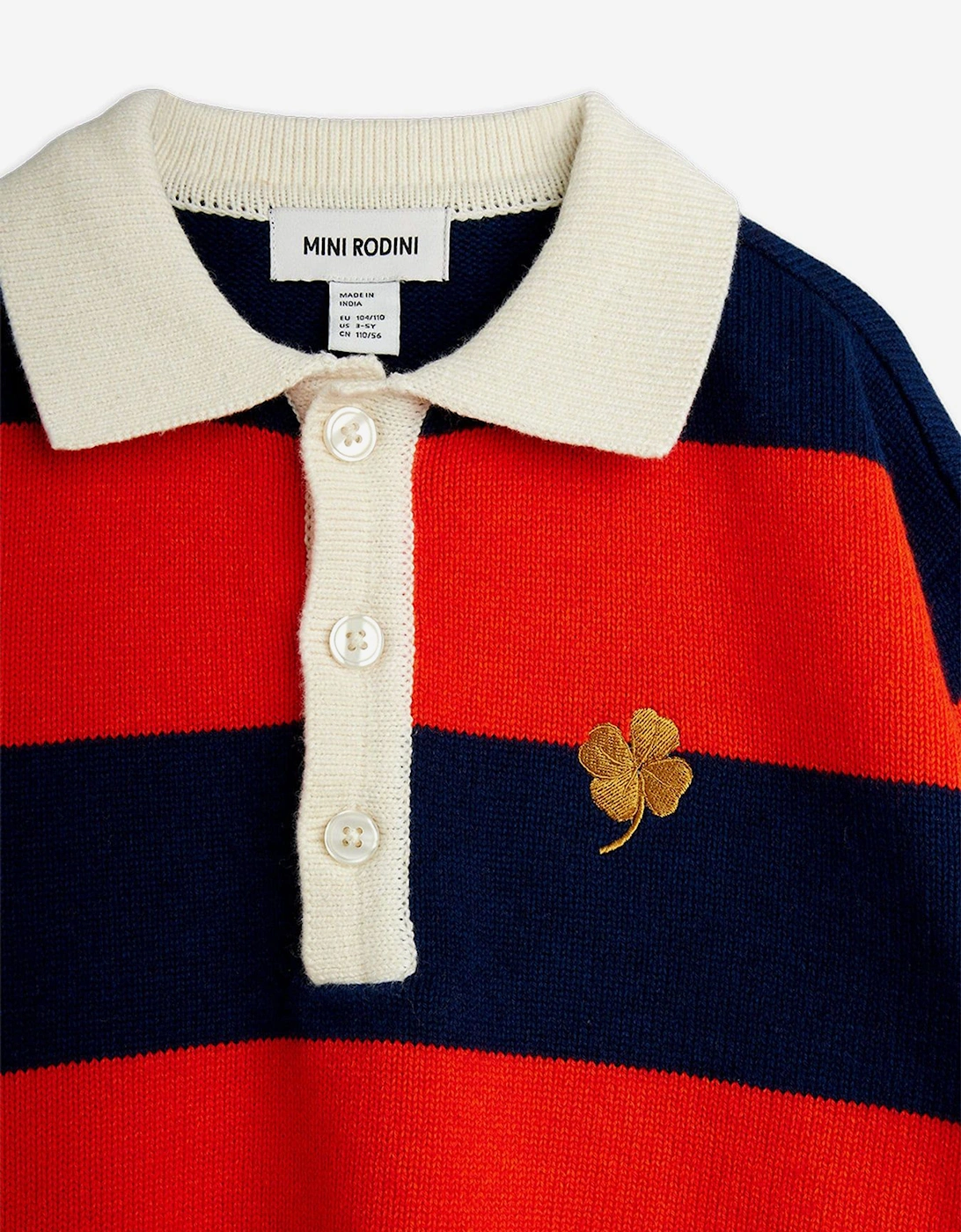 Boys Embroidered Clover Knitted Rugby Sweater in Navy