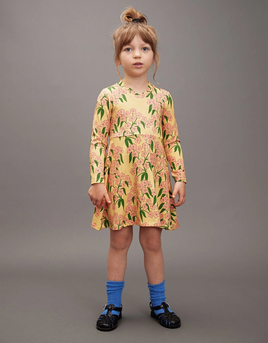 Girls Alpine Flowers AOP Dress in Yellow