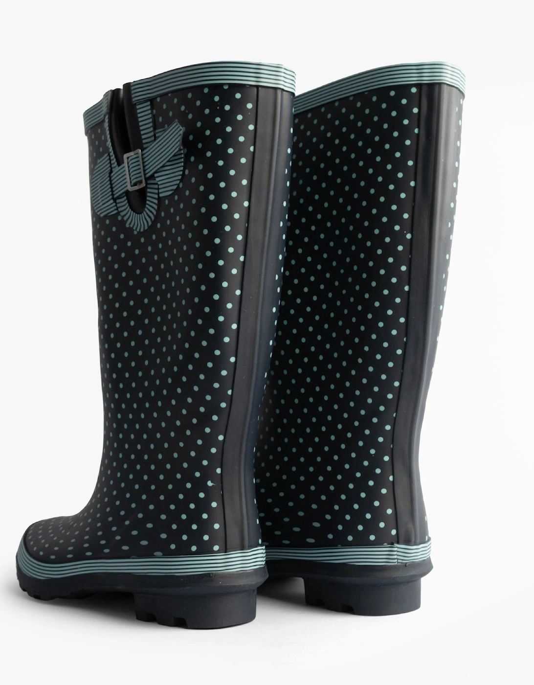 Stormwells DOTTY Womens Rubber Wellington Boots Pale Blue Polka Dot/Navy