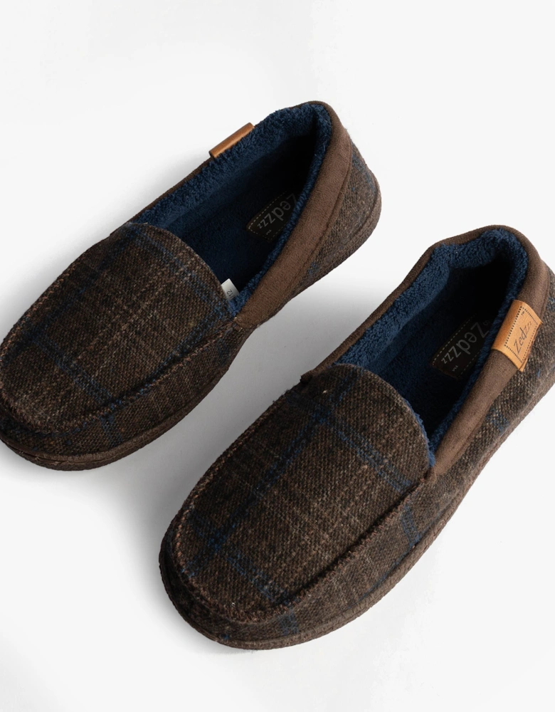 NEVILLE Mens Moccasins Slippers Brown