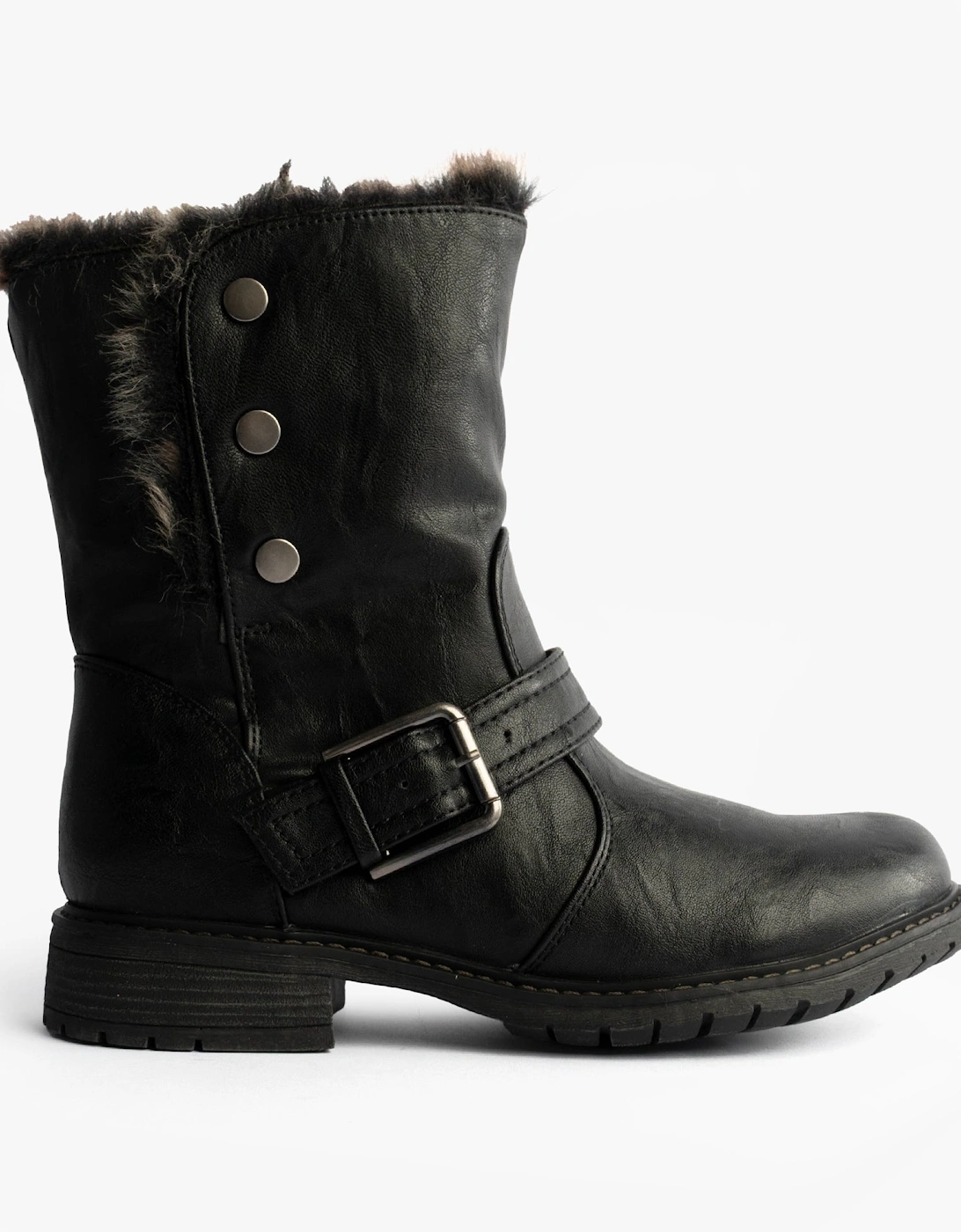 ANDREANA Womens Faux Fur Fold Down Biker Boots Black, 7 of 6