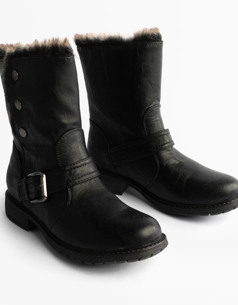 ANDREANA Womens Faux Fur Fold Down Biker Boots Black