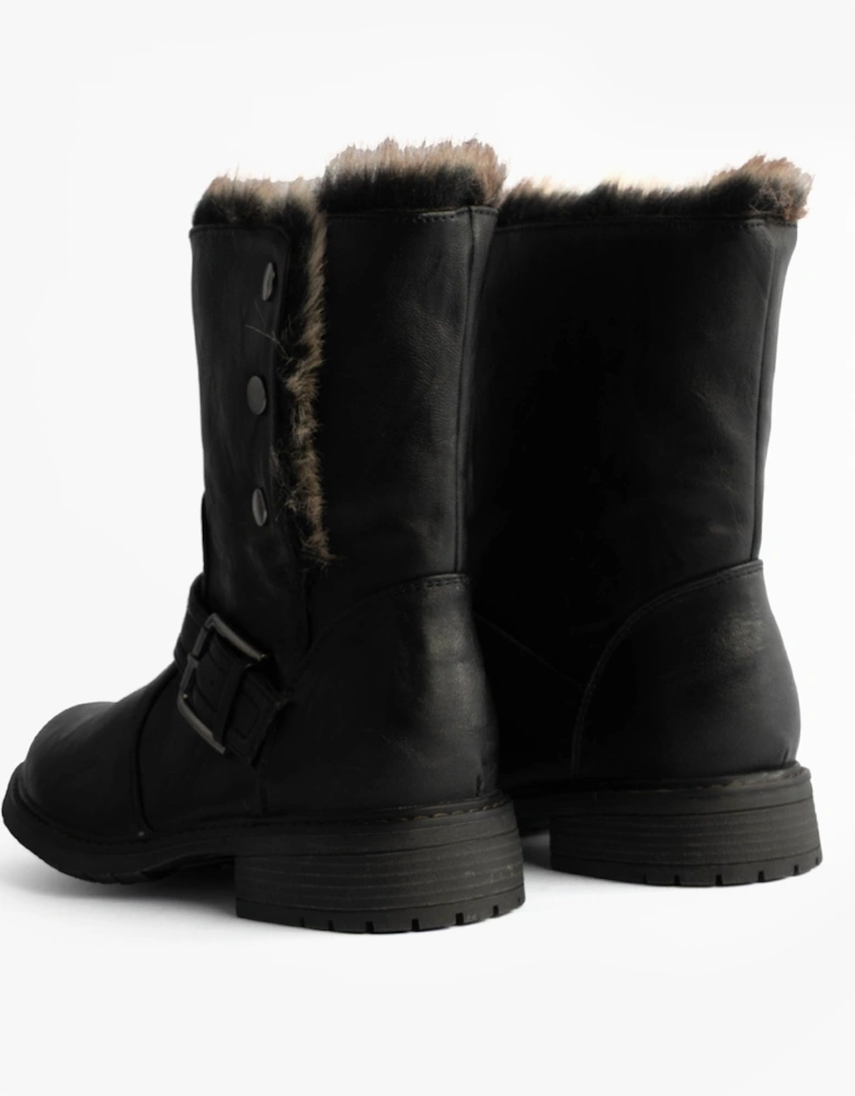 ANDREANA Womens Faux Fur Fold Down Biker Boots Black