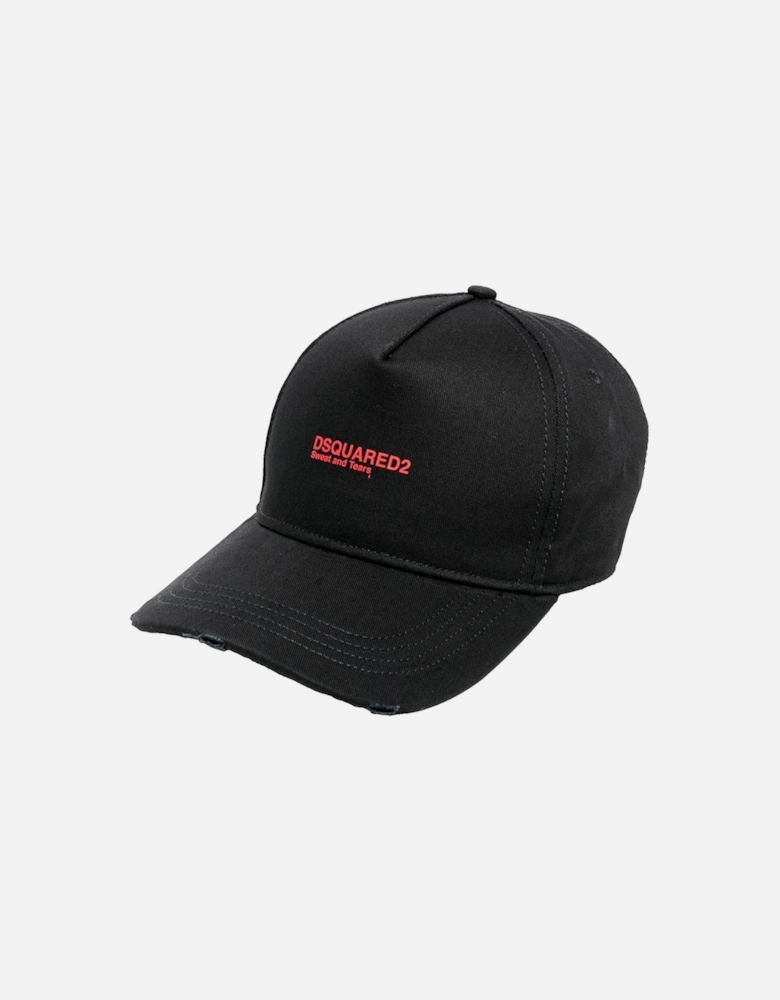 Red Sweat and Tears Logo Cap in Black