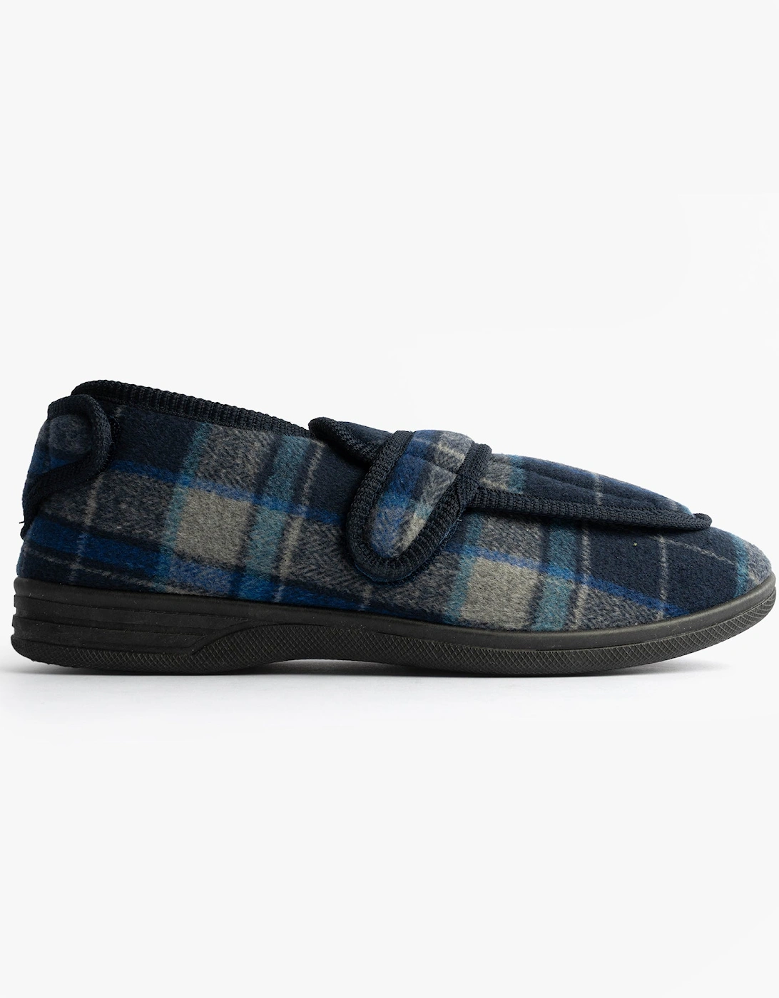 PETER Mens Touch Fasten/Velcro Slippers Navy Blue Check, 7 of 6