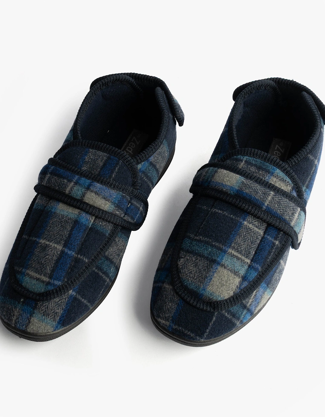 PETER Mens Touch Fasten/Velcro Slippers Navy Blue Check