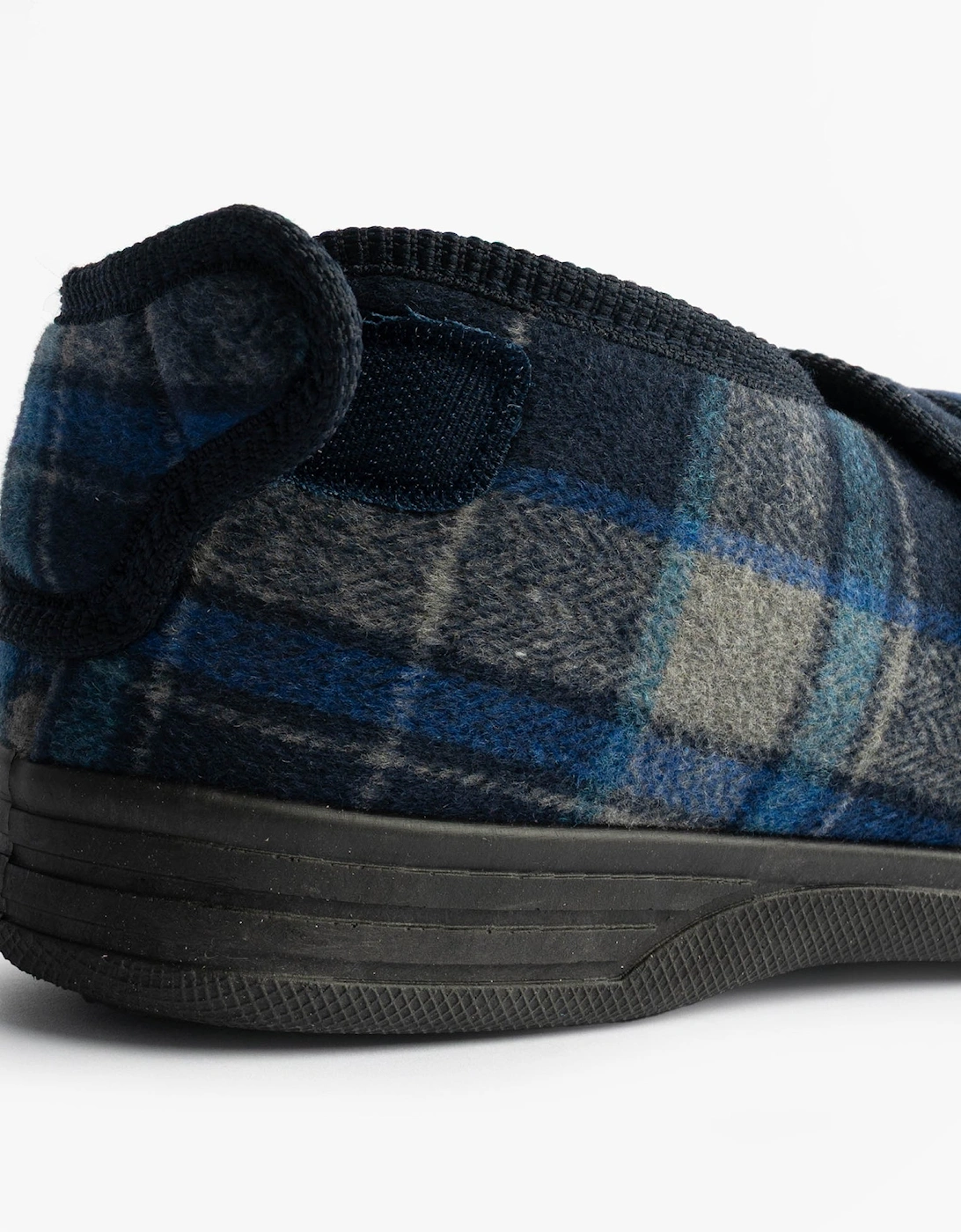 PETER Mens Touch Fasten/Velcro Slippers Navy Blue Check