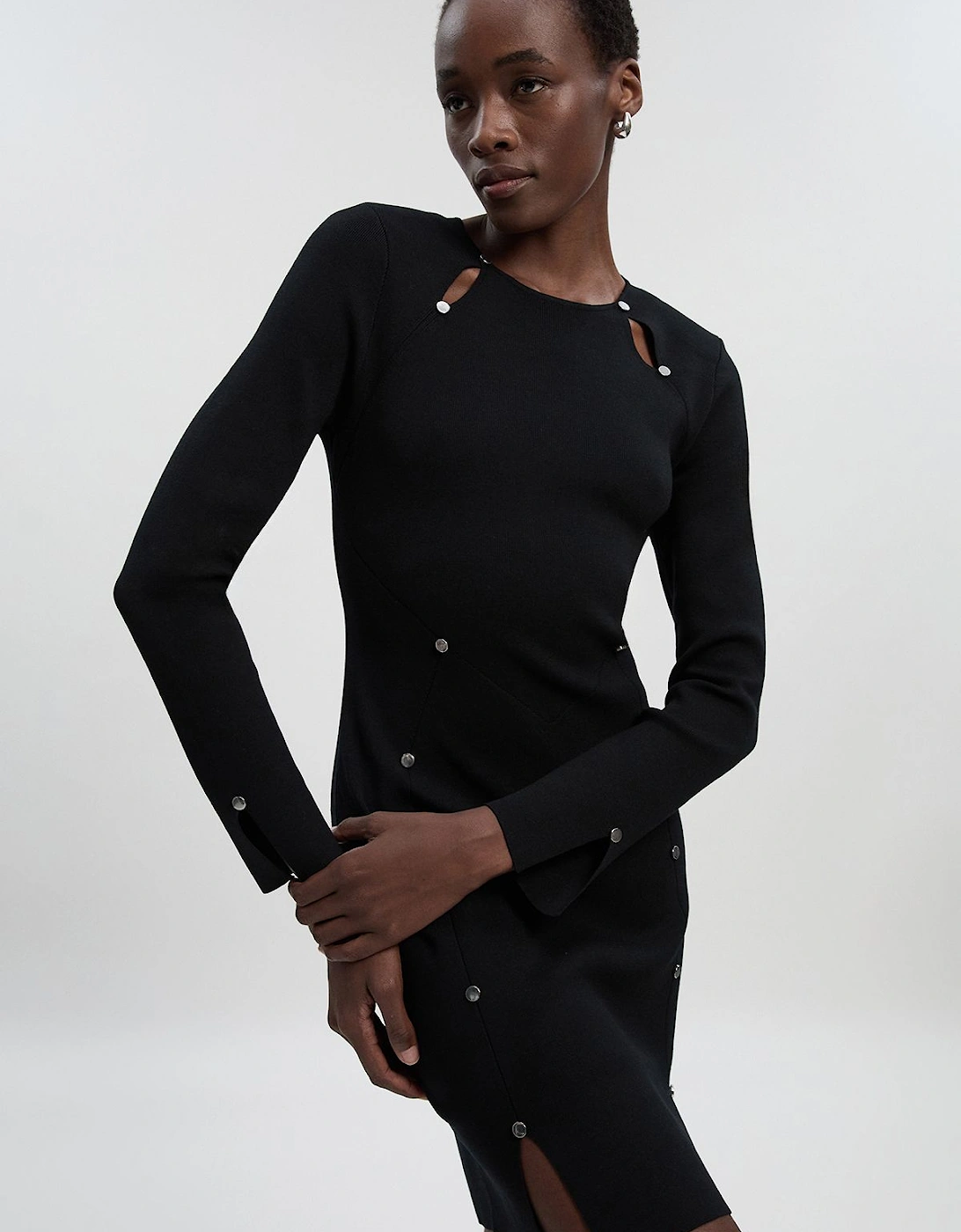 Tall Viscose Blend Stud Keyhole Detail Knit Mini Dress, 2 of 1