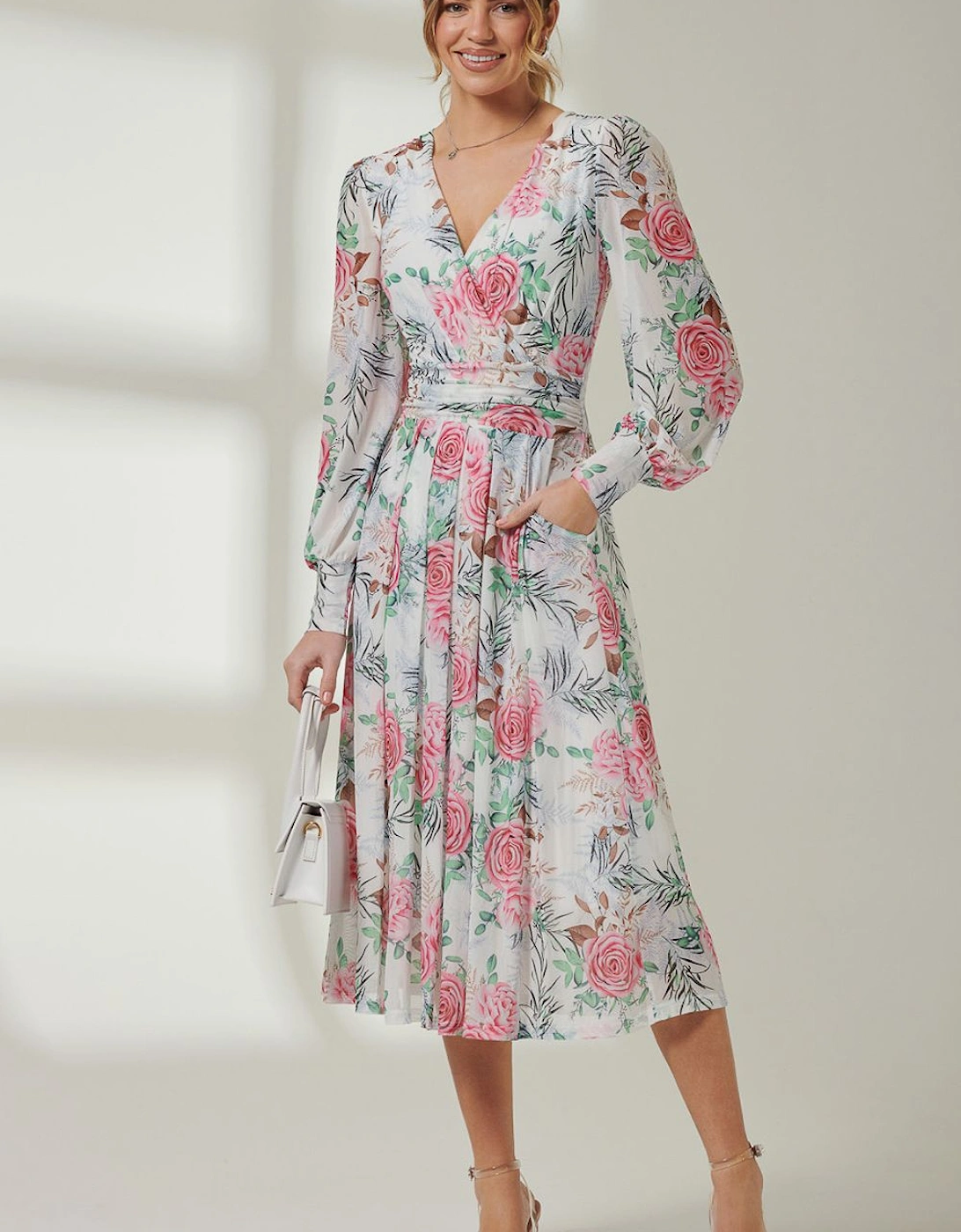 Floral Print Long Sleeve Mesh Midi Dress, 2 of 1