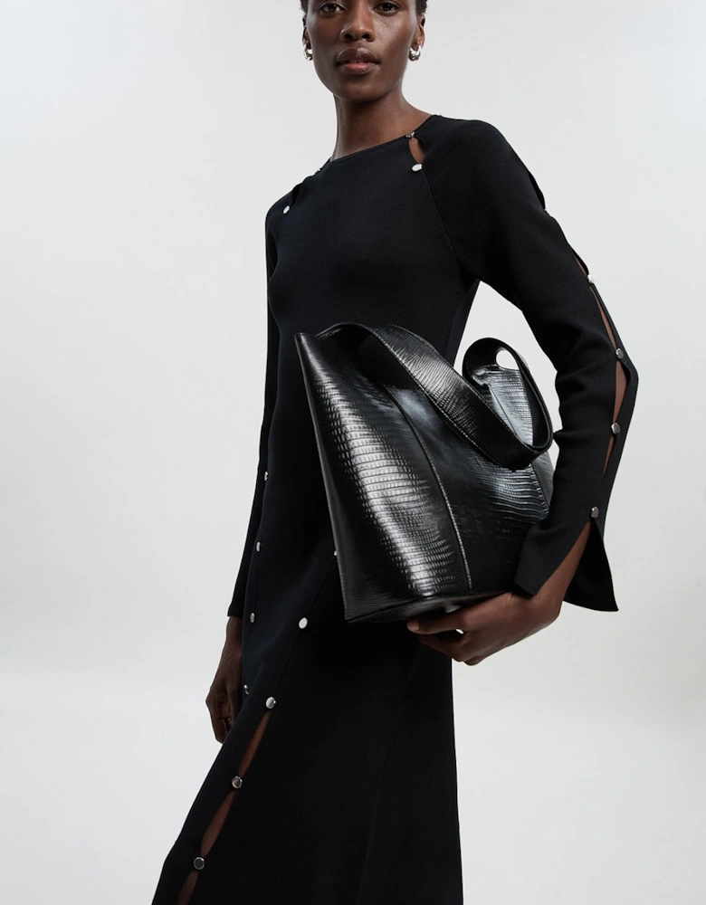 Petite Viscose Blend Stud Keyhole Detail Knit Maxi Dress