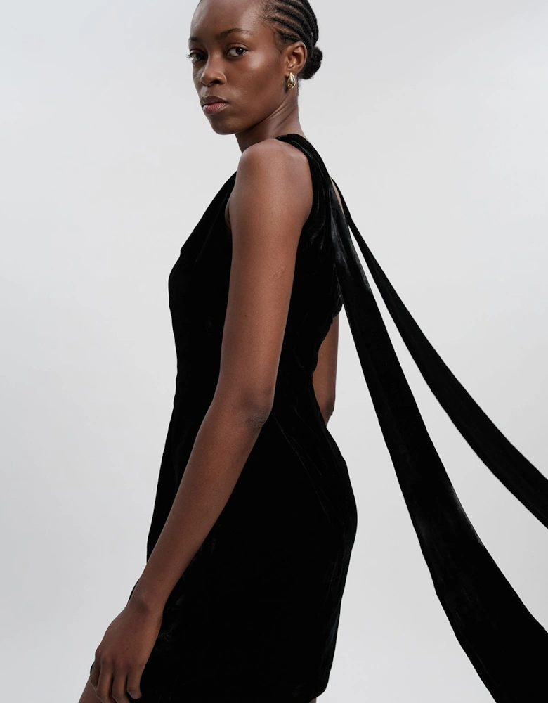 Velvet Woven Mini Dress With back Ties