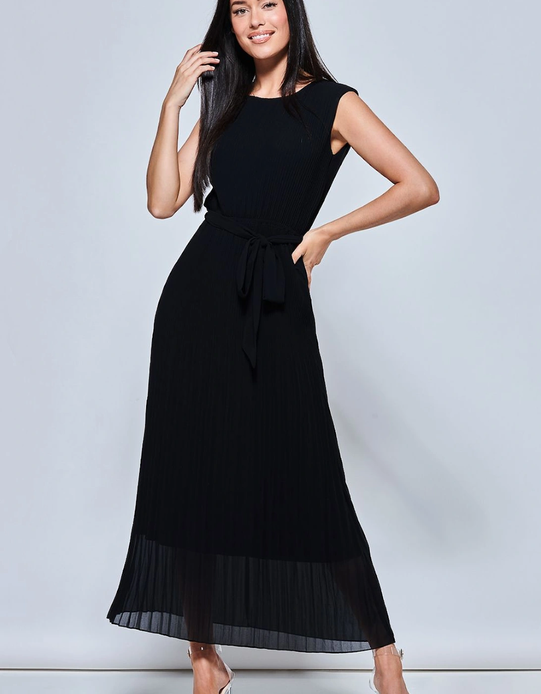 Pleated Chiffon Sleeveless Maxi Dress, 2 of 1