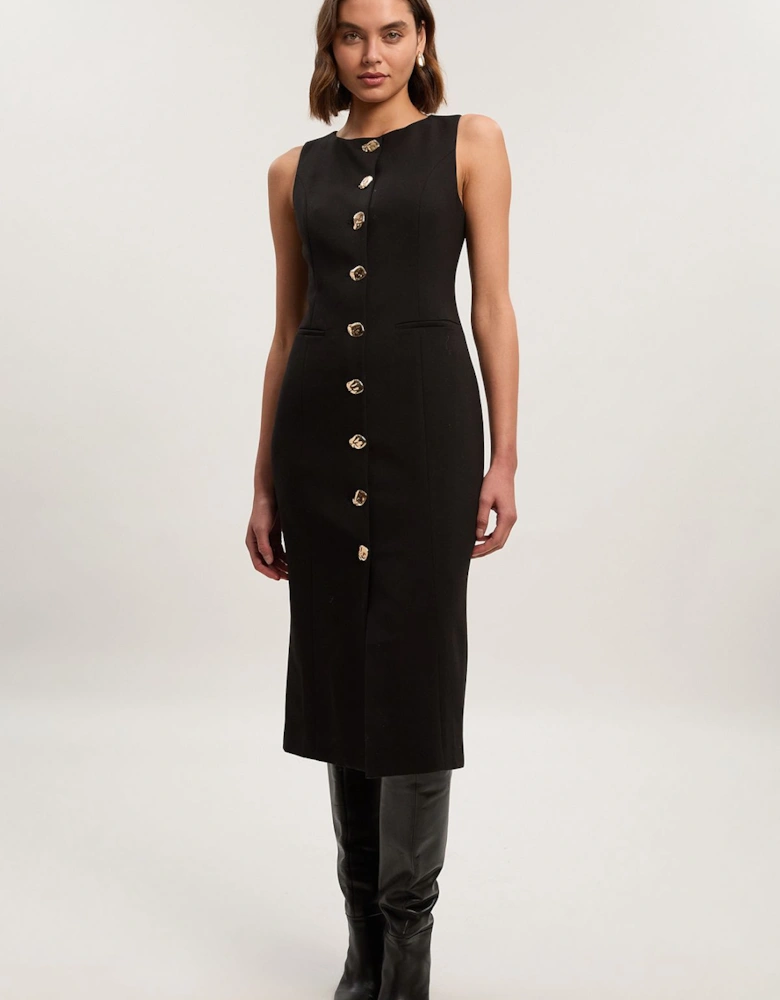 Compact Essential Button Pencil Midi Dress