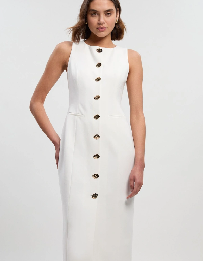 Compact Essential Button Pencil Midi Dress