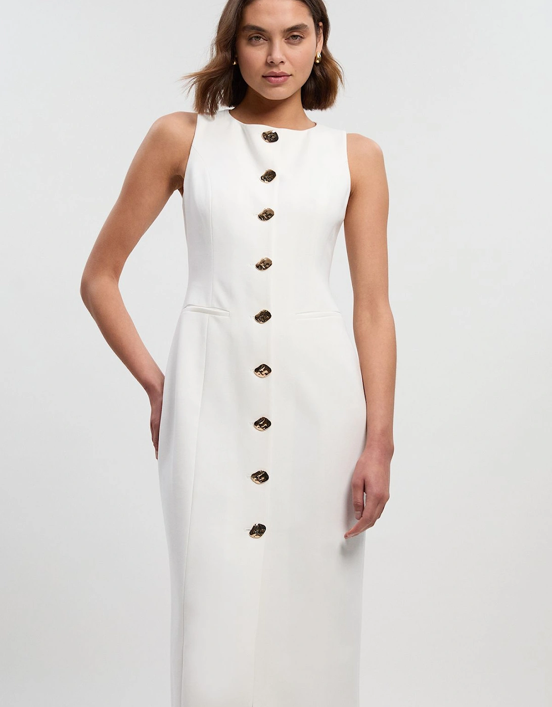 Compact Essential Button Pencil Midi Dress, 2 of 1