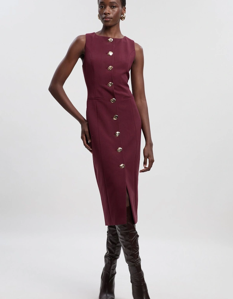 Compact Essential Button Pencil Midi Dress