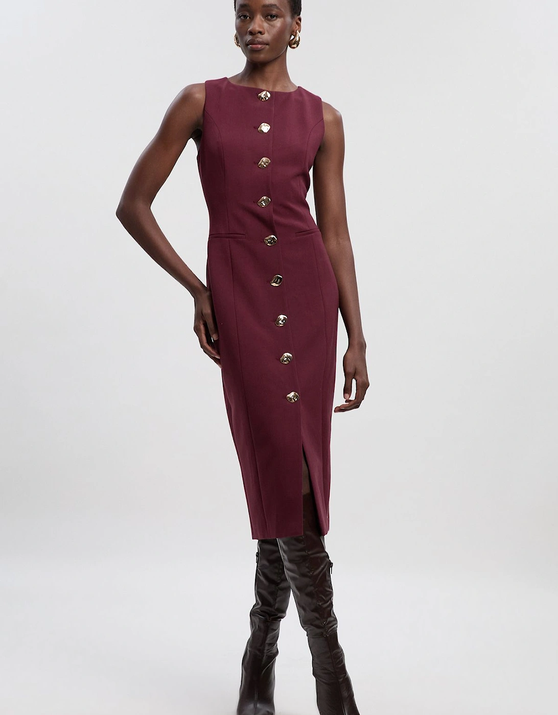 Compact Essential Button Pencil Midi Dress, 2 of 1