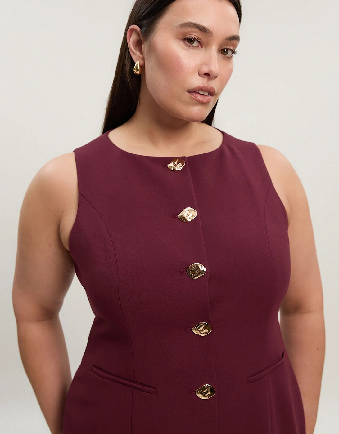 Plus Size Compact Essential Button Pencil Midi Dress, 2 of 1