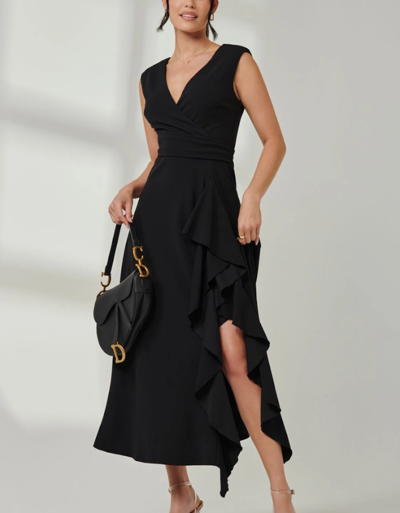 Wrap Front Frill Detail Maxi Dress