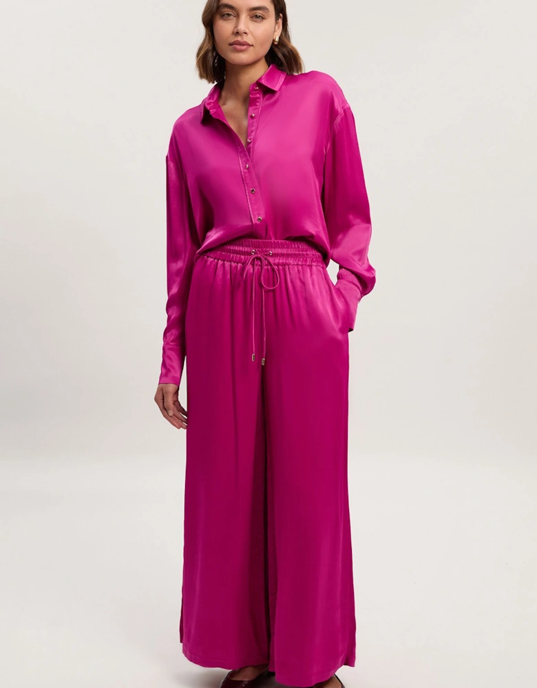 Viscose Satin Wide Leg Woven Trouser