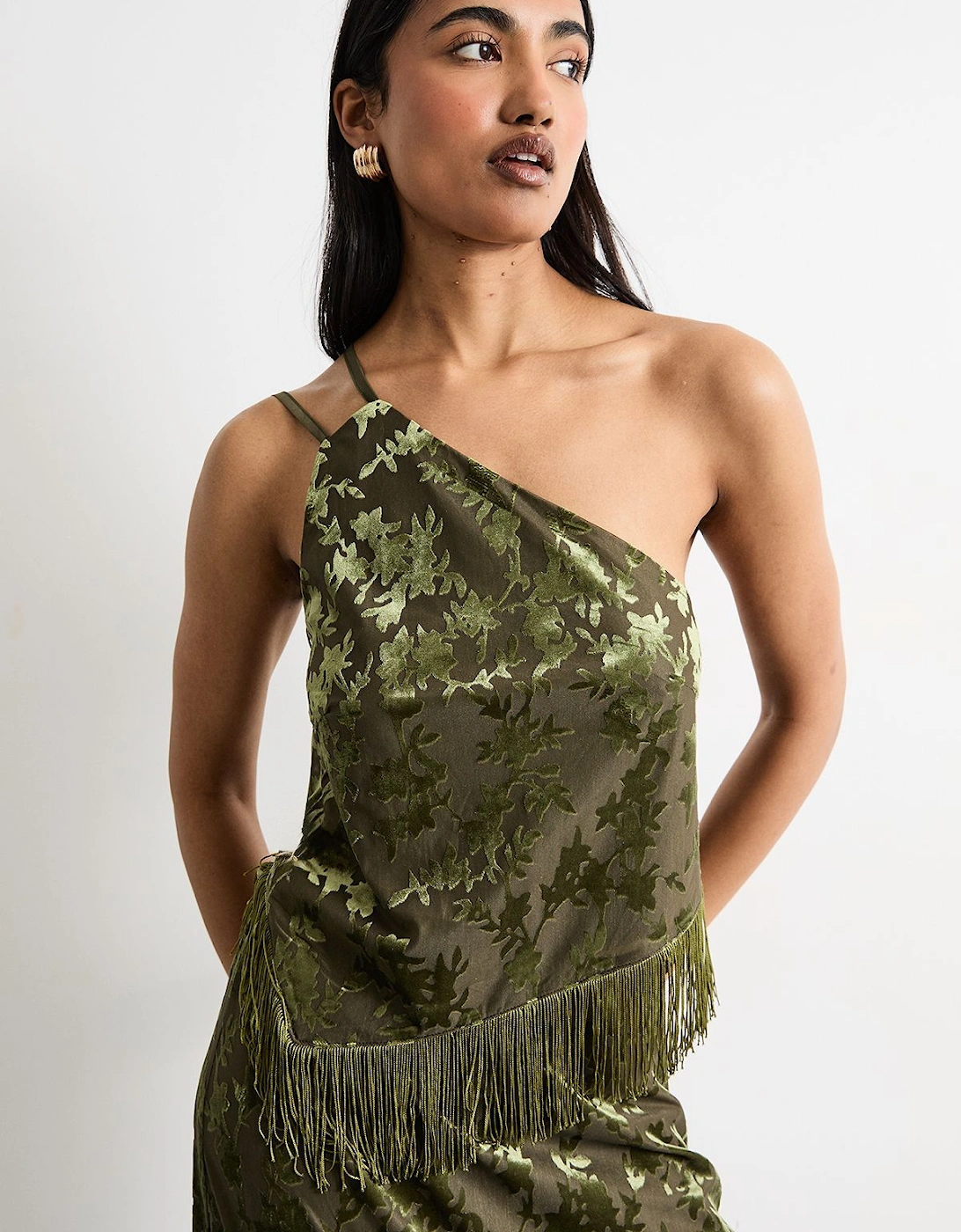 Devore One Shoulder Fringe Cami Top, 2 of 1